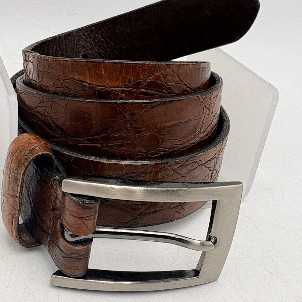 Vintage Claiborne Brown Leather Belt Sz 38 Croc Embossed USA Casual Dress